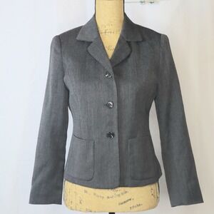 Talbots Petite Charcoal Heather Wool Blazer Jacket Size 2P Work Office Winter